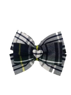 Back to School Uniform Plaid Small Bow with Heart Button Center- Plaid 45